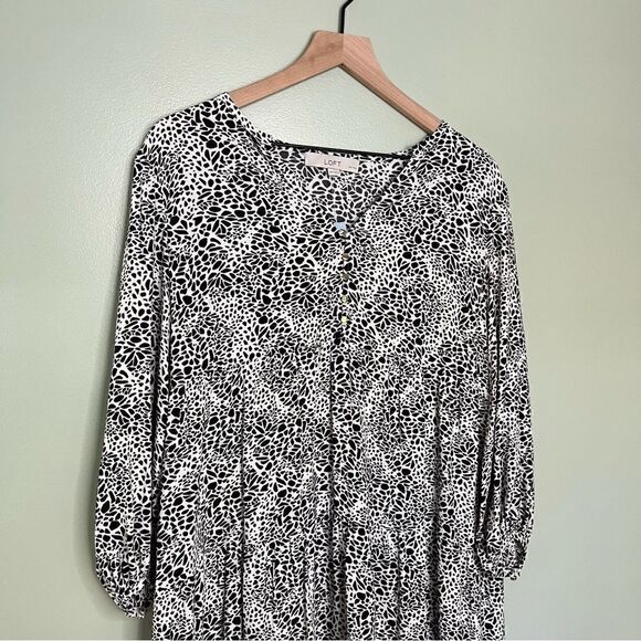 NWT Loft Tiered Midi Dress in Black and White Animal Print‎ Size XS Petite - Picture 3 of 9